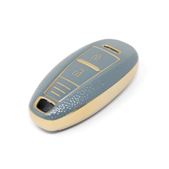 New-Aftermarket-Nano-High-Quality-Gold-Leather-Cover-For-Suzuki-Remote-Key-2-Buttons-Gray-Color-SZK-A13J3A---Emirates-Keys