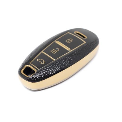 New-Aftermarket-Nano-High-Quality-Gold-Leather-Cover-For-Suzuki-Remote-Key-3-Buttons-Black-Color-SZK-A13J3B---Emirates-Keys