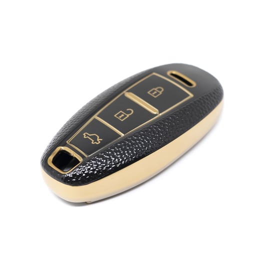 New-Aftermarket-Nano-High-Quality-Gold-Leather-Cover-For-Suzuki-Remote-Key-3-Buttons-Black-Color-SZK-A13J3B---Emirates-Keys