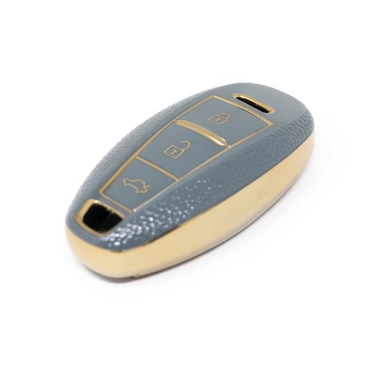 New-Aftermarket-Nano-High-Quality-Gold-Leather-Cover-For-Suzuki-Remote-Key-3-Buttons-Gray--Color-SZK-A13J3B---Emirates-Keys