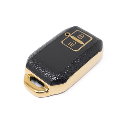 New-Aftermarket-Nano-High-Quality-Gold-Leather-Cover-For-Suzuki-Remote-Key-2-Buttons-Black-Color-SZK-C13J---Emirates-Keys