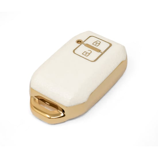 New-Aftermarket-Nano-High-Quality-Gold-Leather-Cover-For-Suzuki-Remote-Key-2-Buttons-White-Color-SZK-C13J---Emirates-Keys