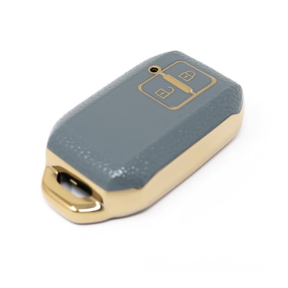 New-Aftermarket-Nano-High-Quality-Gold-Leather-Cover-For-Suzuki-Remote-Key-2-Buttons-Gray-Color-SZK-C13J---Emirates-Keys