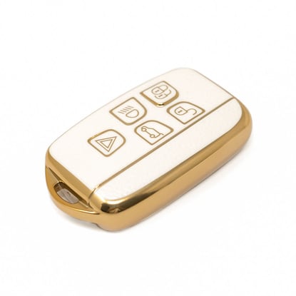 New-Aftermarket-Nano-High-Quality-Gold-Leather-Cover-For-Land-Rover-Remote-Key-5-Buttons-White-Color-LR-A13J---Emirates-Keys
