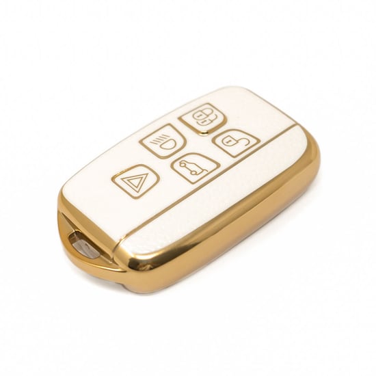 New-Aftermarket-Nano-High-Quality-Gold-Leather-Cover-For-Land-Rover-Remote-Key-5-Buttons-White-Color-LR-A13J---Emirates-Keys