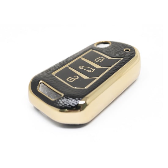New-Aftermarket-Nano-High-Quality-Gold-Leather-Cover-For-Mahindra-Flip-Remote-Key-3-Buttons-Black-Color-MHD-A13J---Emirates-Keys