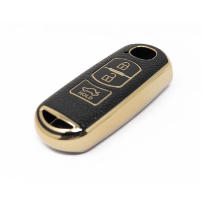 New-Aftermarket-Nano-High-Quality-Gold-Leather-Cover-For-Mazda-Remote-Key-3-Buttons-Black-Color-MZD-A13J3---Emirates-Keys