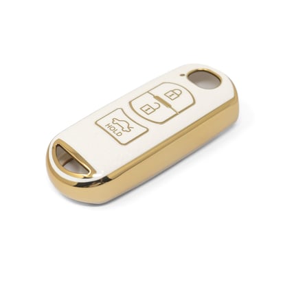 New-Aftermarket-Nano-High-Quality-Gold-Leather-Cover-For-Mazda-Remote-Key-3-Buttons-White-Color-MZD-A13J3---Emirates-Keys