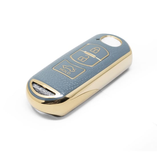 New-Aftermarket-Nano-High-Quality-Gold-Leather-Cover-For-Mazda-Remote-Key-3-Buttons-Gray-Color-MZD-A13J3---Emirates-Keys