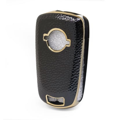New-Aftermarket-Nano-High-Quality-Gold-Leather-Cover-For-Opel-Flip-Remote-Key-2-Buttons-Black-Color-OPEL-A13J---Emirates-Keys