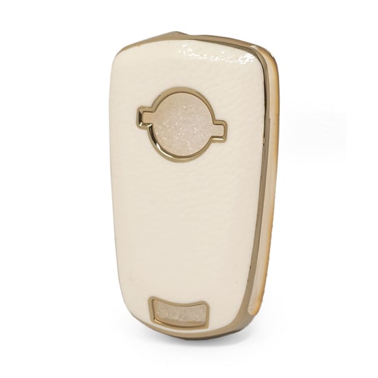 New-Aftermarket-Nano-High-Quality-Gold-Leather-Cover-For-Opel-Flip-Remote-Key-2-Buttons-White-Color-OPEL-A13J---Emirates-Keys