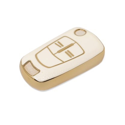 New-Aftermarket-Nano-High-Quality-Gold-Leather-Cover-For-Opel-Flip-Remote-Key-2-Buttons-White-Color-OPEL-A13J---Emirates-Keys