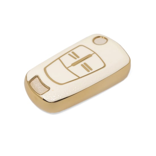 New-Aftermarket-Nano-High-Quality-Gold-Leather-Cover-For-Opel-Flip-Remote-Key-2-Buttons-White-Color-OPEL-A13J---Emirates-Keys