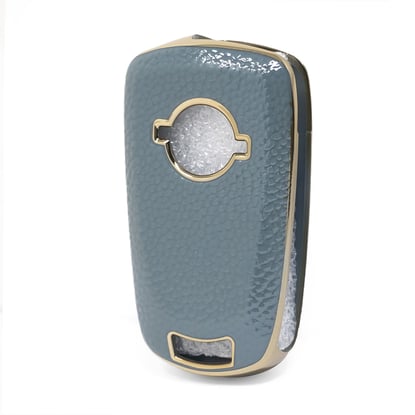 New-Aftermarket-Nano-High-Quality-Gold-Leather-Cover-For-Opel-Flip-Remote-Key-2-Buttons-Gray-Color-OPEL-A13J---Emirates-Keys