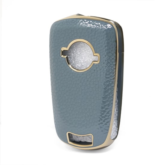 New-Aftermarket-Nano-High-Quality-Gold-Leather-Cover-For-Opel-Flip-Remote-Key-2-Buttons-Gray-Color-OPEL-A13J---Emirates-Keys