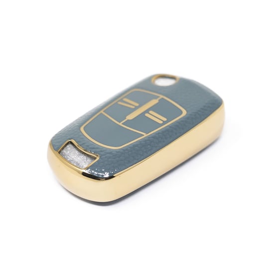 New-Aftermarket-Nano-High-Quality-Gold-Leather-Cover-For-Opel-Flip-Remote-Key-2-Buttons-Gray-Color-OPEL-A13J---Emirates-Keys