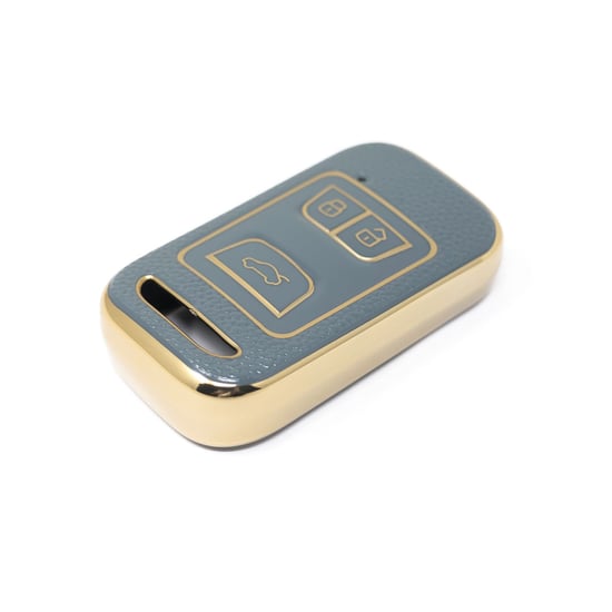 New-Aftermarket-Nano-High-Quality-Gold-Leather-Cover-For-Chery-Remote-Key-3-Buttons-Gray-Color-CR-A13J---Emirates-Keys