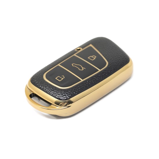 New-Aftermarket-Nano-High-Quality-Gold-Leather-Cover-For-Chery-Remote-Key-3-Buttons-Black-Color-CR-B13J---Emirates-Keys