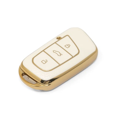 New-Aftermarket-Nano-High-Quality-Gold-Leather-Cover-For-Chery-Remote-Key-3-Buttons-White-Color-CR-B13J---Emirates-Keys
