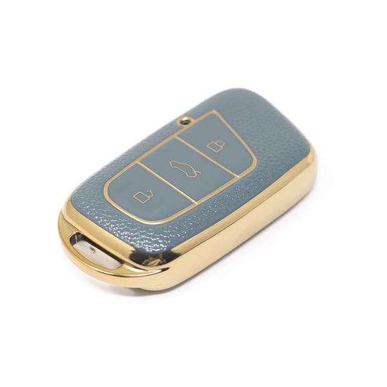 New-Aftermarket-Nano-High-Quality-Gold-Leather-Cover-For-Chery-Remote-Key-3-Buttons-Gray-Color-CR-B13J---Emirates-Keys