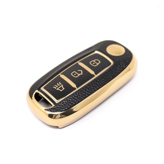 New-Aftermarket-Nano-High-Quality-Gold-Leather-Cover-For-Venucia-Remote-Key-3-Buttons-Black-Color-VNC-A13J---Emirates-Keys