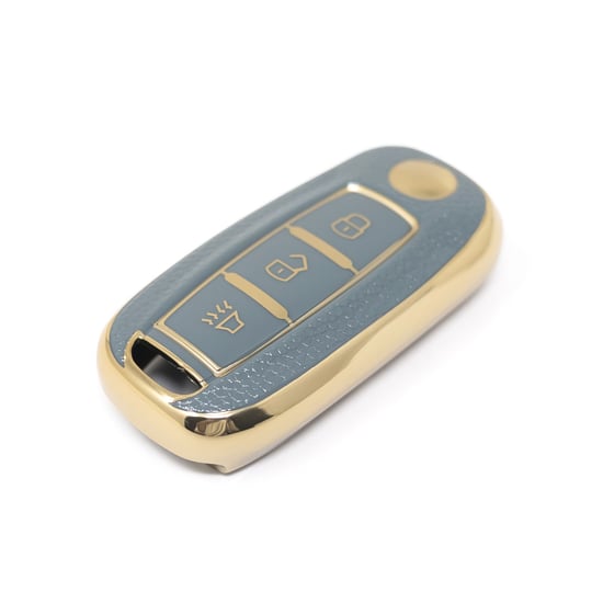 New-Aftermarket-Nano-High-Quality-Gold-Leather-Cover-For-Venucia-Remote-Key-3-Buttons-Gray-Color-VNC-A13J---Emirates-Keys