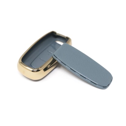 New-Aftermarket-Nano-High-Quality-Gold-Leather-Cover-For-Venucia-Remote-Key-3-Buttons-Gray-Color-VNC-A13J---Emirates-Keys