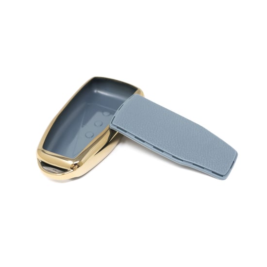 New-Aftermarket-Nano-High-Quality-Gold-Leather-Cover-For-Venucia-Remote-Key-3-Buttons-Gray-Color-VNC-B13J---Emirates-Keys