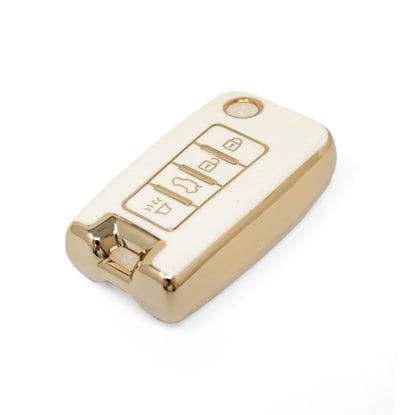 New-Aftermarket-Nano-High-Quality-Gold-Leather-Cover-For-Venucia-Remote-Key-4-Buttons-White-Color-VNC-D13J---Emirates-Keys