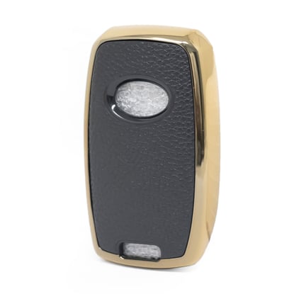 New-Aftermarket-Nano-High-Quality-Gold-Leather-Cover-For-KIA-Remote-Key-3-Buttons-Black-Color-KIA-A13J---Emirates-Keys