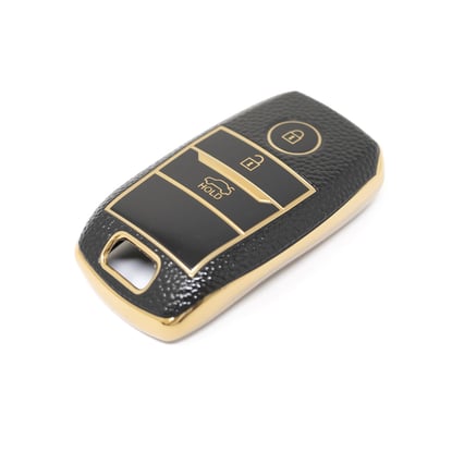 New-Aftermarket-Nano-High-Quality-Gold-Leather-Cover-For-KIA-Remote-Key-3-Buttons-Black-Color-KIA-A13J---Emirates-Keys