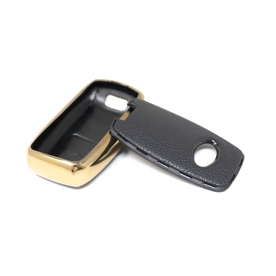 New-Aftermarket-Nano-High-Quality-Gold-Leather-Cover-For-KIA-Remote-Key-3-Buttons-Black-Color-KIA-A13J---Emirates-Keys