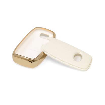 New-Aftermarket-Nano-High-Quality-Gold-Leather-Cover-For-KIA-Remote-Key-3-Buttons-White-Color-KIA-A13J---Emirates-Keys
