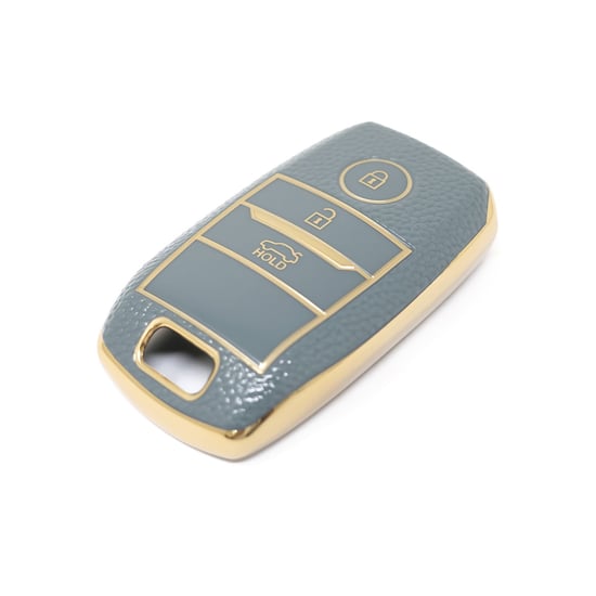 New-Aftermarket-Nano-High-Quality-Gold-Leather-Cover-For-KIA-Remote-Key-3-Buttons-Gray-Color-KIA-A13J---Emirates-Keys