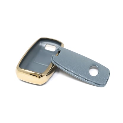 New-Aftermarket-Nano-High-Quality-Gold-Leather-Cover-For-KIA-Remote-Key-3-Buttons-Gray-Color-KIA-A13J---Emirates-Keys