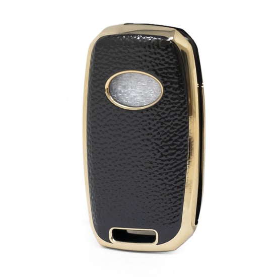New-Aftermarket-Nano-High-Quality-Gold-Leather-Cover-For-KIA-Flip-Remote-Key-3-Buttons-Black-Color-KIA-B13J---Emirates-Keys