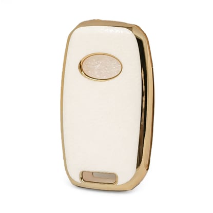 New-Aftermarket-Nano-High-Quality-Gold-Leather-Cover-For-KIA-Flip-Remote-Key-3-Buttons-White-Color-KIA-B13J---Emirates-Keys