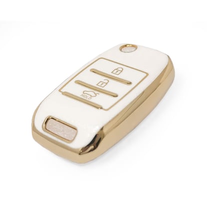 New-Aftermarket-Nano-High-Quality-Gold-Leather-Cover-For-KIA-Flip-Remote-Key-3-Buttons-White-Color-KIA-B13J---Emirates-Keys