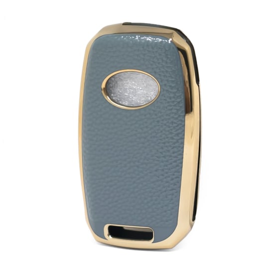 New-Aftermarket-Nano-High-Quality-Gold-Leather-Cover-For-KIA-Flip-Remote-Key-3-Buttons-Gray-Color-KIA-B13J---Emirates-Keys
