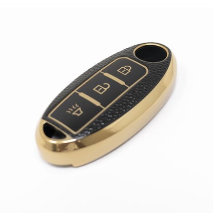 New-Aftermarket-Nano-High-Quality-Gold-Leather-Cover-For-Nissan-Remote-Key-3-Buttons-Black-Color-NS-A13J3A---Emirates-Keys