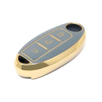 New-Aftermarket-Nano-High-Quality-Gold-Leather-Cover-For-Nissan-Remote-Key-3-Buttons-Gray-Color-NS-A13J3A---Emirates-Keys