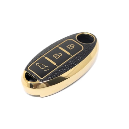 New-Aftermarket-Nano-High-Quality-Gold-Leather-Cover-For-Nissan-Remote-Key-3-Buttons-Black-Color-NS-A13J3B---Emirates-Keys