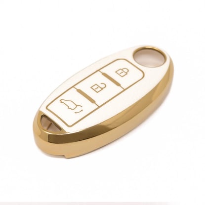 New-Aftermarket-Nano-High-Quality-Gold-Leather-Cover-For-Nissan-Remote-Key-3-Buttons-White-Color-NS-A13J3B---Emirates-Keys