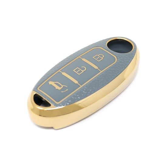 New-Aftermarket-Nano-High-Quality-Gold-Leather-Cover-For-Nissan-Remote-Key-3-Buttons-Gray-Color-NS-A13J3B---Emirates-Keys
