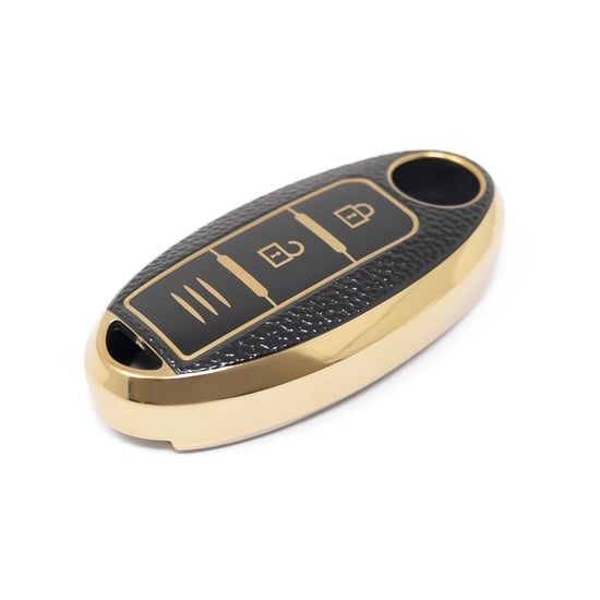 New-Aftermarket-Nano-High-Quality-Gold-Leather-Cover-For-Nissan-Remote-Key-2-Buttons-Black-Color-NS-A13J3C---Emirates-Keys