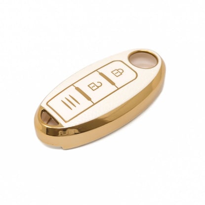 New-Aftermarket-Nano-High-Quality-Gold-Leather-Cover-For-Nissan-Remote-Key-2-Buttons-White-Color-NS-A13J3C---Emirates-Keys
