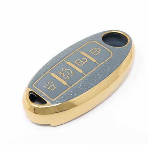 New-Aftermarket-Nano-High-Quality-Gold-Leather-Cover-For-Nissan-Remote-Key-4-Buttons-Gray-Color-NS-A13J4A---Emirates-Keys