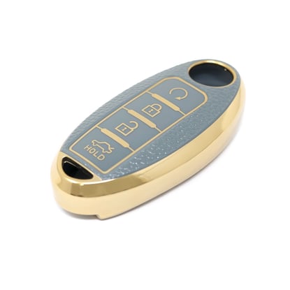 New-Aftermarket-Nano-High-Quality-Gold-Leather-Cover-For-Nissan-Remote-Key-4-Buttons-Gray-Color-NS-A13J4B---Emirates-Keys