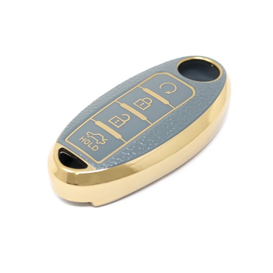 New-Aftermarket-Nano-High-Quality-Gold-Leather-Cover-For-Nissan-Remote-Key-4-Buttons-Gray-Color-NS-A13J4B---Emirates-Keys