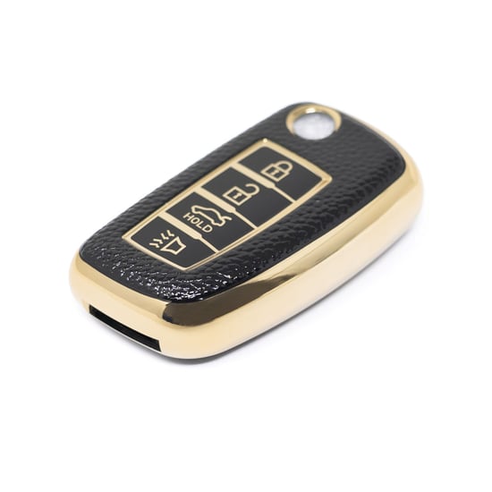 New-Aftermarket-Nano-High-Quality-Gold-Leather-Cover-For-Nissan-Flip-Remote-Key-4-Buttons-Black-Color-NS-B13J4---Emirates-Keys